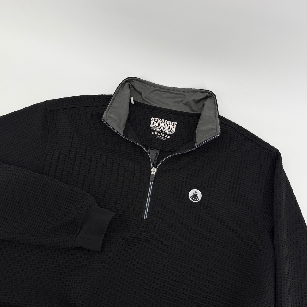 Straight Down Mens Medium Black Waffle Knit Quarter Zip Pullover Coronado Club